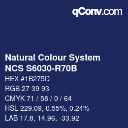 Color code: Natural Colour System<br>NCS S6030-R70B - Dunkelblau | qconv.com