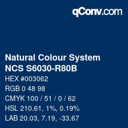颜色代码: Natural Colour System<br>NCS S6030-R80B - Dunkelblau | qconv.com
