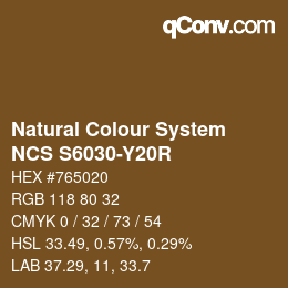 Color code: Natural Colour System<br>NCS S6030-Y20R - Braun | qconv.com