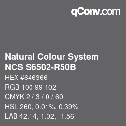 Farbcode: Natural Colour System<br>NCS S6502-R50B - Neu seit 2022 | qconv.com