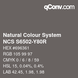 颜色代码: Natural Colour System<br>NCS S6502-Y80R - 自 2022 | qconv.com
