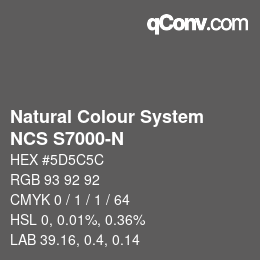 Code couleur: Natural Colour System<br>NCS S7000-N - Dunkelgrau | qconv.com