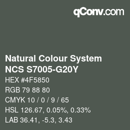 カラーコード: Natural Colour System<br>NCS S7005-G20Y - Grau | qconv.com