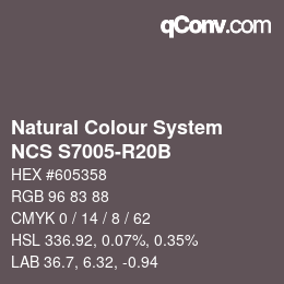 颜色代码: Natural Colour System<br>NCS S7005-R20B - Rotgrau | qconv.com