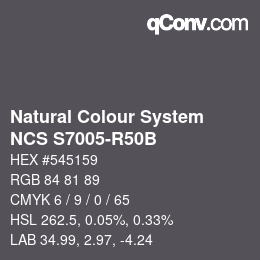 カラーコード: Natural Colour System<br>NCS S7005-R50B - Dunkelgrau | qconv.com