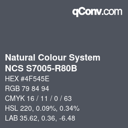 Color code: Natural Colour System<br>NCS S7005-R80B - Dunkelgrau | qconv.com