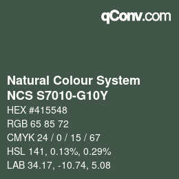 カラーコード: Natural Colour System<br>NCS S7010-G10Y - Graugrün | qconv.com