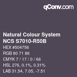 Color code: Natural Colour System<br>NCS S7010-R50B - Braunblau | qconv.com