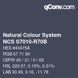 カラーコード: Natural Colour System<br>NCS S7010-R70B - Blaugrau | qconv.com