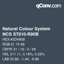 カラーコード: Natural Colour System<br>NCS S7010-R90B - Blaugrau | qconv.com