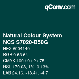 Color code: Natural Colour System<br>NCS S7020-B50G - Grüngrau | qconv.com