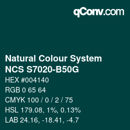 Color code: Natural Colour System<br>NCS S7020-B50G - Grüngrau | qconv.com