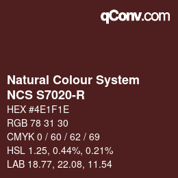 カラーコード: Natural Colour System<br>NCS S7020-R - Dunkelrot | qconv.com