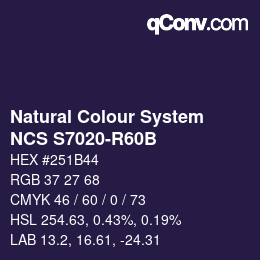 Color code: Natural Colour System<br>NCS S7020-R60B - Blauviolett | qconv.com