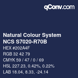 颜色代码: Natural Colour System<br>NCS S7020-R70B - Blau | qconv.com