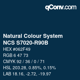 颜色代码: Natural Colour System<br>NCS S7020-R90B - Blau | qconv.com
