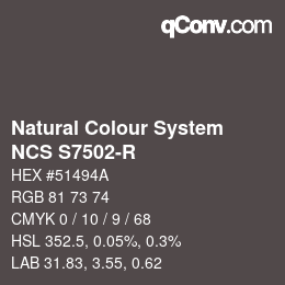 Color code: Natural Colour System<br>NCS S7502-R - Dunkelgrau | qconv.com