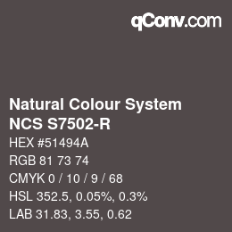 カラーコード: Natural Colour System<br>NCS S7502-R - Dunkelgrau | qconv.com