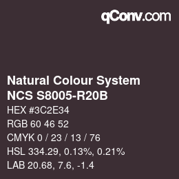 颜色代码: Natural Colour System<br>NCS S8005-R20B - Dunkelbraun | qconv.com