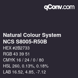 Farbcode: Natural Colour System<br>NCS S8005-R50B - Schwarz | qconv.com