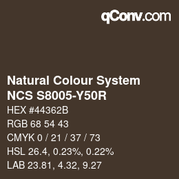 カラーコード: Natural Colour System<br>NCS S8005-Y50R - Dunkelbraun | qconv.com