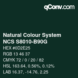 Color code: Natural Colour System<br>NCS S8010-B90G - Dunkelgrün | qconv.com