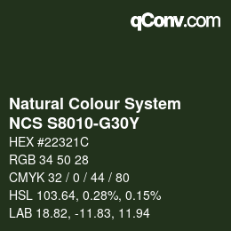 カラーコード: Natural Colour System<br>NCS S8010-G30Y - Flaschengrün | qconv.com