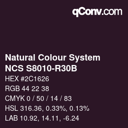 Color code: Natural Colour System<br>NCS S8010-R30B - Schwarz | qconv.com