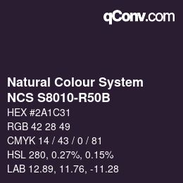 Color code: Natural Colour System<br>NCS S8010-R50B - Schwarz | qconv.com