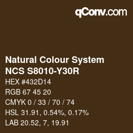 Color code: Natural Colour System<br>NCS S8010-Y30R - Dunkelbraun | qconv.com