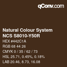 Color code: Natural Colour System<br>NCS S8010-Y50R - Dunkelbraun | qconv.com