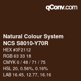 Código de color: Natural Colour System<br>NCS S8010-Y70R - Dunkelbraun | qconv.com