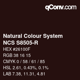 颜色代码: Natural Colour System<br>NCS S8505-R - 自 2022 | qconv.com