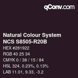 カラーコード: Natural Colour System<br>NCS S8505-R20B - Dunkelbraun | qconv.com