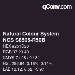 颜色代码: Natural Colour System<br>NCS S8505-R50B - 自 2022 | qconv.com