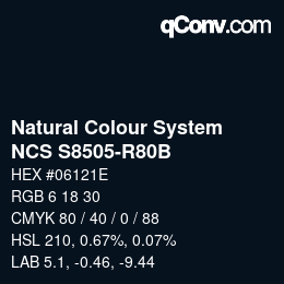 カラーコード: Natural Colour System<br>NCS S8505-R80B - Schwarzblau | qconv.com