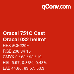 Código de color: Oracal 751C Cast - Oracal 032 hellrot | qconv.com