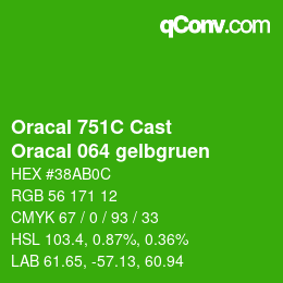 Farbcode: Oracal 751C Cast - Oracal 064 gelbgruen | qconv.com