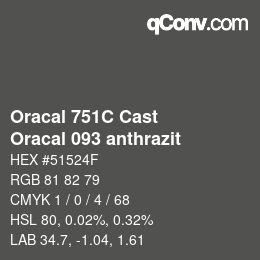 Code couleur: Oracal 751C Cast - Oracal 093 anthrazit | qconv.com