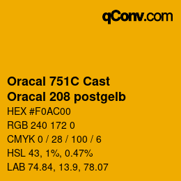 Código de color: Oracal 751C Cast - Oracal 208 postgelb | qconv.com