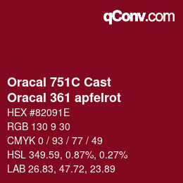 Farbcode: Oracal 751C Cast - Oracal 361 apfelrot | qconv.com