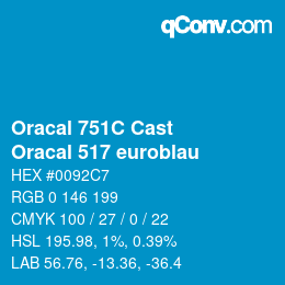Code couleur: Oracal 751C Cast - Oracal 517 euroblau | qconv.com