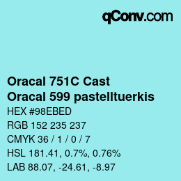 Code couleur: Oracal 751C Cast - Oracal 599 pastelltuerkis | qconv.com