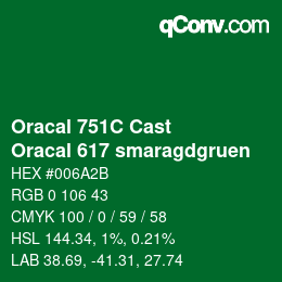 Code couleur: Oracal 751C Cast - Oracal 617 smaragdgruen | qconv.com