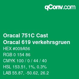 Code couleur: Oracal 751C Cast - Oracal 619 verkehrsgruen | qconv.com