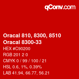 Code couleur: Oracal 810, 8300, 8510 - Oracal 8300-33 | qconv.com