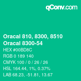 Code couleur: Oracal 810, 8300, 8510 - Oracal 8300-54 | qconv.com