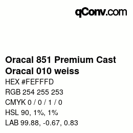 Code couleur: Oracal 851 Premium Cast - Oracal 010 weiss | qconv.com