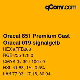 Farbcode: Oracal 851 Premium Cast - Oracal 019 signalgelb | qconv.com