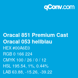 Farbcode: Oracal 851 Premium Cast - Oracal 053 hellblau | qconv.com